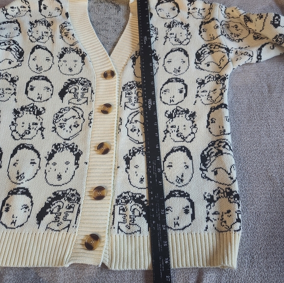 Funny Face Knit Granny Core Button Up V-Neck Loose Comfy Cardigan Statement - Picture 5 of 6